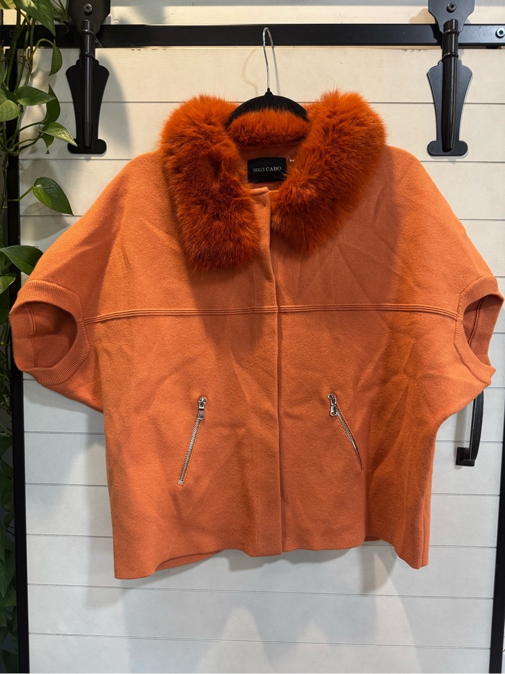 Dolce Cabo Orange Faux Fur Short Sleeve Cardigan